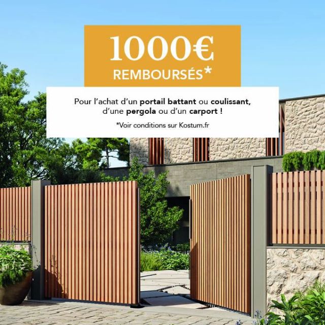 🎉🏠 Concours Kostum : 1000€ remboursés sur votre projet ! 🏠🎉
Avec Kostum, nous vous proposons un jeu concours exceptionnel pour sublimer votre extérieur ! 🌟

Pour participer, il suffit de finaliser votre projet de portail, pergola ou carport entre le 15 mars et le 15 juin 2025 📝. 

Les conditions de participation sont disponibles en magasin pour toutes les informations détaillées 📊. 
Le jeu concours propose que 20 gagnants soient tirés au sort pour remporter 1000€ remboursés sur leur projet, tentez votre chance !🎁.

Ne manquez pas cette occasion de transformer votre extérieur tout en gagnant ! 🌟

#Kostum #JeuConcours #Portail #Pergola #Carport #Gagnez1000euros #TransformationExterieur #ExtérieurDeRêve #homsoconfort