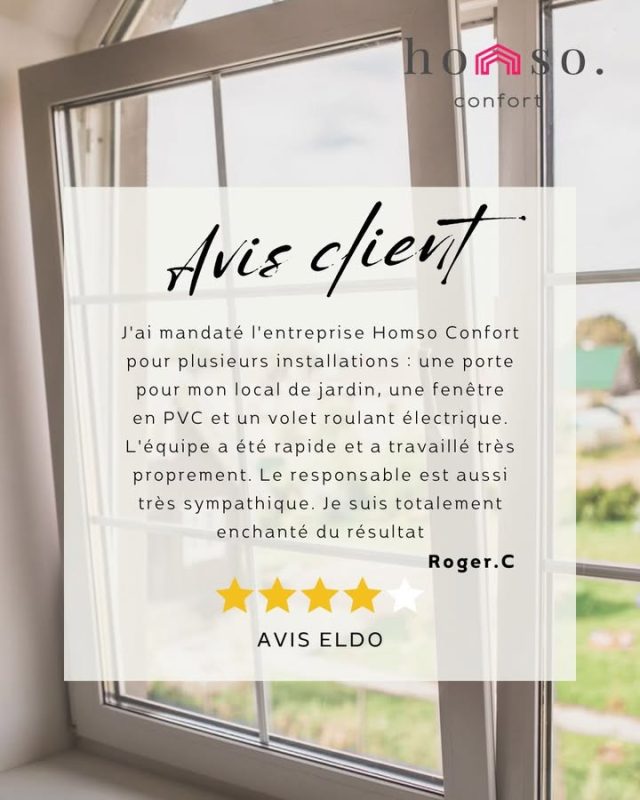 ✨ Merci à notre client pour son retour enthousiaste !
Après avoir confié à Homso Confort l'installation d'une porte de service, d'une fenêtre PVC et d'un volet roulant, il salue la rapidité, la propreté du travail et la sympathie du responsable.
Résultat : un client totalement enchanté par le résultat. 👏🔑🪟
Votre satisfaction et votre confiance nous motivent chaque jour !

#AvisClient #Satisfaction #Menuiserie #HomsoConfort #Fermeture #ServicePro #IleDeFrance #ValDOise #Franconville #Showroom #DevisGratuit #Eldo