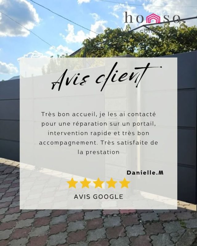 ✨ Merci à notre cliente pour ce retour très positif !
Elle souligne un très bon accueil, une intervention rapide pour la réparation de son portail et un véritable accompagnement tout au long de la prestation. 
Résultat : une cliente très satisfaite de notre service. 🔧🚪😊
Chez Homso Confort, réactivité, proximité et qualité de service sont au cœur de nos engagements. 🤝

#AvisClient #Portail #ServiceAprèsVente #Satisfaction #HomsoConfort #Menuiserie #Fermeture #Franconville #ValDOise #IlDeFrance #ServicePro #Showroom #DevisGratuit