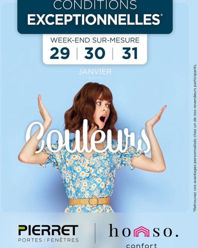 🎨 Ce week-end sur mesure s’annonce haut en couleur !
À l’occasion de notre événement en partenariat avec Pierret Portes & Fenêtres, profitez d’une offre exceptionnelle sur la couleur de vos menuiseries 😍

L’opportunité parfaite pour allier style, personnalisation et qualité pour vos portes et fenêtres ✨
📅 Rendez-vous les 29, 30 et 31 janvier pour découvrir toutes nos offres exclusives !

👉 Et ce n’est qu’un avant-goût… d’autres surprises arrivent bientôt 😉

#OffreExceptionnelle #Pierret #HomsoConfort #Menuiserie #Couleur #WeekEndSurMesure #HomsoConfort #Franconville #IleDeFrance #ValDOise #Promo #Offres #Showroom #DevisGratuit