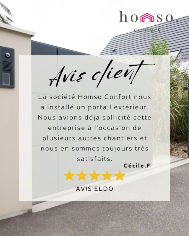 🌟 Avis client 5 étoiles 🌟

Merci à nos clients pour leur confiance renouvelée ! 🙏

Chez Homso Confort, la satisfaction et la fidélité de nos clients sont notre plus belle récompense.
🔧 Installation soignée, suivi personnalisé et qualité durable — c’est notre engagement à chaque chantier.

#HomsoConfort #Fermetures #Menuiseries #Franconville #ValDOise #IleDeFrance #AvisClient #Satisfaction #Eldo #Google #Fidele #DevisGratuit #Showroom #250m²