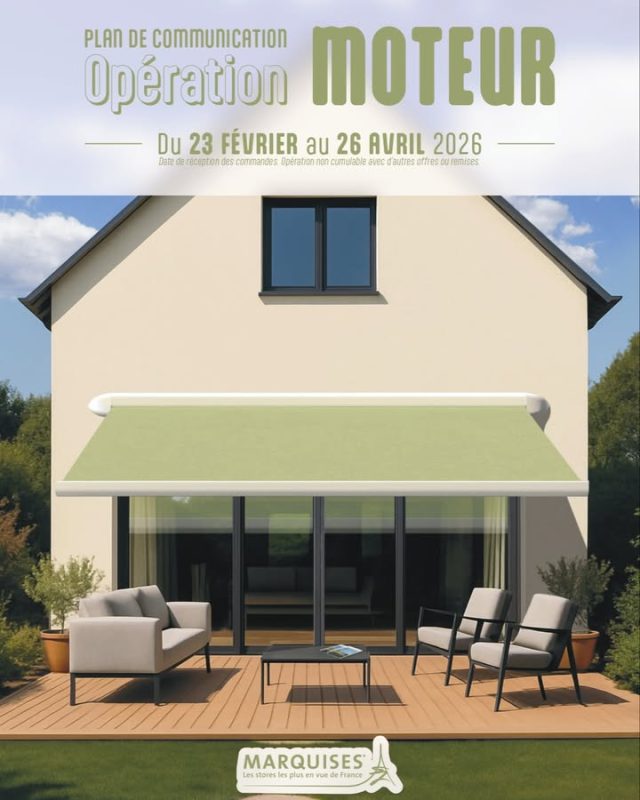 🌞 💥 Opération Marquises Stores – Moteur offert pour 1 € ! 💥

Du 23 février au 26 avril 2026, profitez d’une offre exceptionnelle chez Homso Confort avec Marquises Stores :
👉 Pour 1 € de plus seulement, le moteur radio IO Somfy 🌀 est offert à l’achat de votre store coffre !

💎 Un avantage client exceptionnel selon le modèle choisi :
💰 419 € offerts sur les gammes Rubis, Grenat et Diamant
💰 392 € offerts sur la gamme On’x
💰 325 € offerts sur les gammes Ambre et Quartz

C’est le moment parfait pour équiper votre terrasse ou balcon d’un store coffre motorisé, au design élégant, fabriqué en France et offrant un confort d’utilisation incomparable grâce à la technologie Somfy IO ⚙️.

📍 Venez découvrir les gammes Marquises dans notre showroom de 250 m² à Franconville (Val-d’Oise 95) et bénéficiez d’un devis gratuit avec nos conseillers experts 🏡

🔸 Homso Confort – Expert Stores Marquises & motorisation Somfy à Franconville (Val-d’Oise 95)
#HomsoConfort #MarquisesStores #StoresMarquises #StoreCoffre #StoreBanne #MotorisationSomfy #SomfyIO #OffreCommerciale #PromotionStore #StoreExterieur #ConfortMaison #AmenagementExterieur #FabricationFrançaise #RénovationMaison #ShowroomFranconville #ValDOise #95 #StoreMotorisé #DevisGratuit #ExpertMenuiserie #ProtectionSolaire #TerrasseDesign #BalconConfort