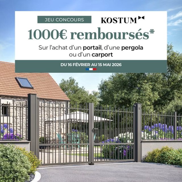 🎉 🎁 Opération Kostum : 1 000 € remboursés ! 🎁
Du 16 février au 15 mai 2026, tentez votre chance avec Homso Confort et Kostum ! 😍
Pour tout achat d’un portail, d’une clôture, d’une pergola ou d’un carport Kostum, et sur simple signature d’un bon de commande durant la période de l’offre, vous pouvez participez au tirage au sort Kostum 🎲
🎉 5 heureux gagnants seront tirés au sort par Kostum et remporteront 1 000 € remboursés 💶 !
C’est le moment idéal pour concrétiser votre projet extérieur : portail aluminium design, clôture assortie, pergola sur mesure ou carport esthétique et durable 💪
📍 Venez découvrir tous nos modèles dans notre showroom de 250m² à Franconville (Val-d’Oise 95) et profitez de nos conseils personnalisés pour choisir la solution Kostum adaptée à votre maison 🏡
📞 Devis gratuit et participation automatique au tirage !
🔸 Homso Confort – Expert Kostum Portails, Clôtures, Pergolas & Carports à Franconville
#HomsoConfort #Kostum #KostumFrance #PortailKostum #ClotureKostum #PergolaKostum #CarportKostum #OffreKostum #JeuConcours #1OOOeurosRemboursés #RemboursementKostum #TirageAuSort #MenuiserieExterieure #PortailAluminium #ClôtureDesign #PergolaBioclimatique #CarportDesign #AmenagementExterieur #ShowroomFranconville #ValdOise #95 #FabricationFrançaise #DevisGratuit