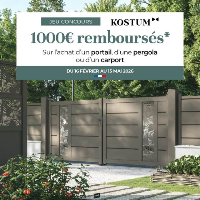 🎉 🎁 Opération Kostum : 1 000 € remboursés ! 🎁
Du 16 février au 15 mai 2026, tentez votre chance avec Homso Confort et Kostum ! 😍
Pour tout achat d’un portail, d’une clôture, d’une pergola ou d’un carport Kostum, et sur simple signature d’un bon de commande durant la période de l’offre, vous pouvez participez au tirage au sort Kostum 🎲
🎉 5 heureux gagnants seront tirés au sort par Kostum et remporteront 1 000 € remboursés 💶 !
C’est le moment idéal pour concrétiser votre projet extérieur : portail aluminium design, clôture assortie, pergola sur mesure ou carport esthétique et durable 💪
📍 Venez découvrir tous nos modèles dans notre showroom de 250m² à Franconville (Val-d’Oise 95) et profitez de nos conseils personnalisés pour choisir la solution Kostum adaptée à votre maison 🏡
📞 Devis gratuit et participation automatique au tirage !
🔸 Homso Confort – Expert Kostum Portails, Clôtures, Pergolas & Carports à Franconville
#HomsoConfort #Kostum #KostumFrance #PortailKostum #ClotureKostum #PergolaKostum #CarportKostum #OffreKostum #JeuConcours #1OOOeurosRemboursés #RemboursementKostum #TirageAuSort #MenuiserieExterieure #PortailAluminium #ClôtureDesign #PergolaBioclimatique #CarportDesign #AmenagementExterieur #ShowroomFranconville #ValdOise #95 #FabricationFrançaise #DevisGratuit