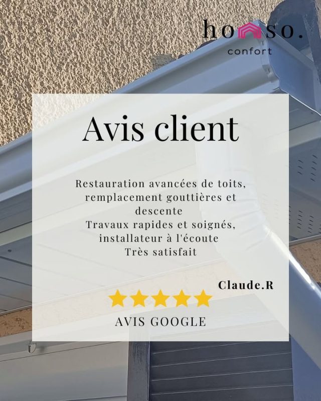 Un grand merci à notre client pour cet avis 5⭐ ! 
Chez Homso Confort , on met un point d'honneur à écouter vos besoins et à livrer des chantiers impeccables, en un temps record. 💪
Besoin de rénover votre toiture ou vos gouttières ? Contactez-nous pour un devis gratuit !

#Toiture #Gouttières #Rénovation #HomsoConfort #AvisClient #Menuiserie #Fermeture #MarlyLaVille #Showroom #DevisGratuit #Satisfaction #Google #Eldo #ValDOise #IleDeFrance #Franconville
