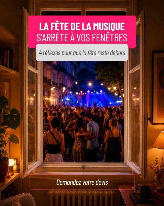 La Fête de la Musique s'arrête à vos fenêtres. 🎶

Cette année encore, le 21 juin la musique envahit les rues. Bonne nouvelle pour les fêtards… moins pour ceux qui veulent dormir ! 😄

Voici 4 astuces pour protéger votre intérieur du bruit 👇
🔇 1. Le triple vitrage : trois vitrage de 4 millimètres, deux intervalles de gaz argon : c'est la solution la plus performante du marché. Jusqu'à 34 dB de bruit en moins, idéal pour les nuits de fête.
🔍 2. Vérifiez vos joints : un joint usé ou décollé, c'est une autoroute pour le son. Passez votre main autour du cadre : si l'air passe , le bruit aussi.
🪟 3. Fermez vos volets : battant ou roulant, un volet fermé ajoute une barrière physique efficace. Combiné à un bon vitrage, vous pouvez réduire le bruit de moitié.
⏳ 4. Vos fenêtres ont plus de 20 ans ? : un vitrage vieillissant n'offre plus autant de performance acoustique. Venez avec vos mesures, on vous établit un devis gratuit en showroom à Franconville et repartez avec une solution concrète.

📍 Showroom 250 m² — 25 rue André Citroën, Franconville (95)
📞 01 30 72 19 20
🔗 www.homso-confort.fr

#FêteDeLaMusique #IsolationAcoustique #TripleVitrage #Fenêtre #Menuiserie #Rénovation #Confort #Bruit #Volets #ValDOise #Franconville #HomsoConfort #IleDeFrance #DevisGratuit #Showroom #Fermetures