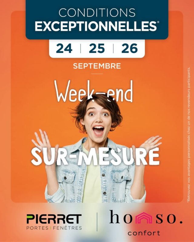🎉 ON VOUS RÉSERVE UN WEEK-END PAS COMME LES AUTRES !

Les 24, 25 et 26 septembre, HOMSO CONFORT ouvre grand les portes de son showroom de Franconville pour 3 jours d'opération portes ouvertes avec notre partenaire Pierret. 🎪

Sur rendez-vous ou en passage libre, venez profiter de :
🎡 Notre roue de la chance
🎁 Des goodies à gagner
🥂 Des mignardises

Et ce n'est pas tout... des conditions exceptionnelles vous attendent, plus importantes que d'habitude. 🤫 On vous en dit plus très bientôt !

📍 25 rue André Citroën, Franconville (95130)
📞 01 30 72 19 20 — 🌐 www.homso-confort.fr

#Pierret #PortesOuvertes #Franconville #ValdOise #HOMSOCONFORT